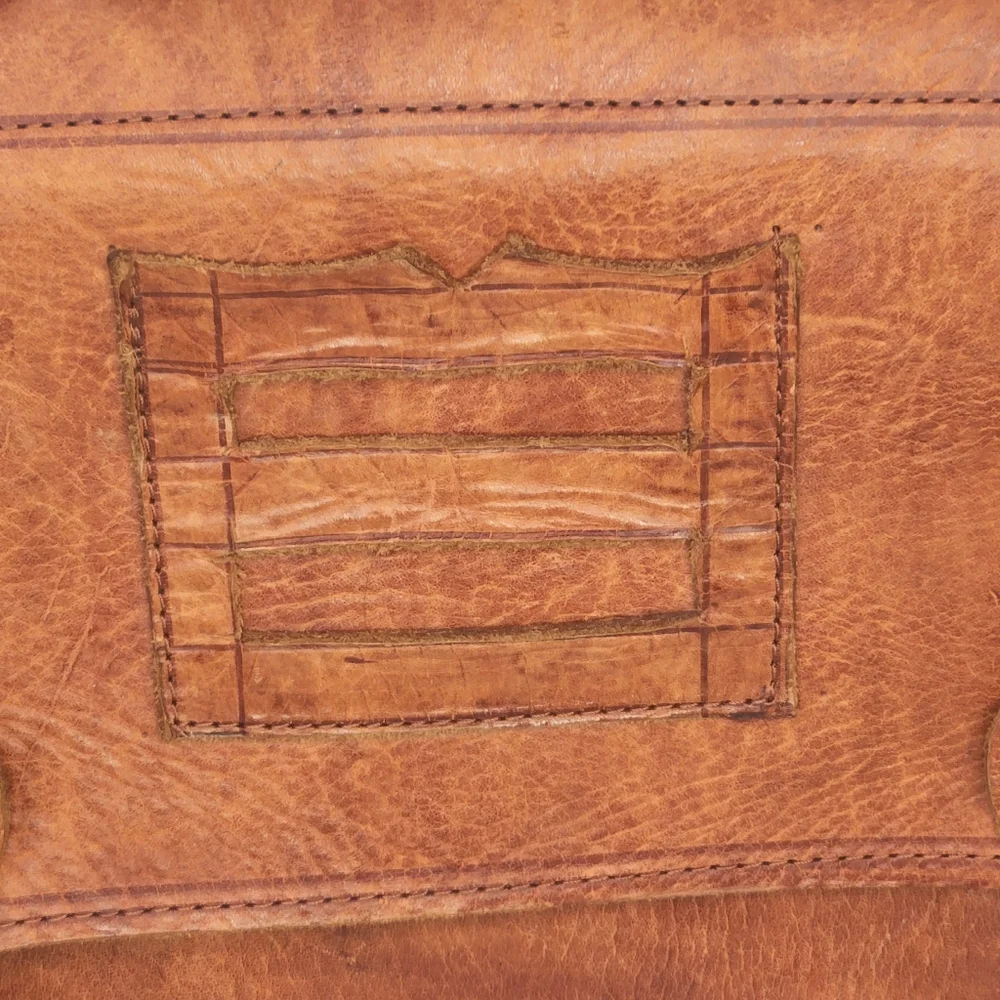 Vintage Brown Leather Briefcase: Handmade Moroccan Travel Bag, 1980s